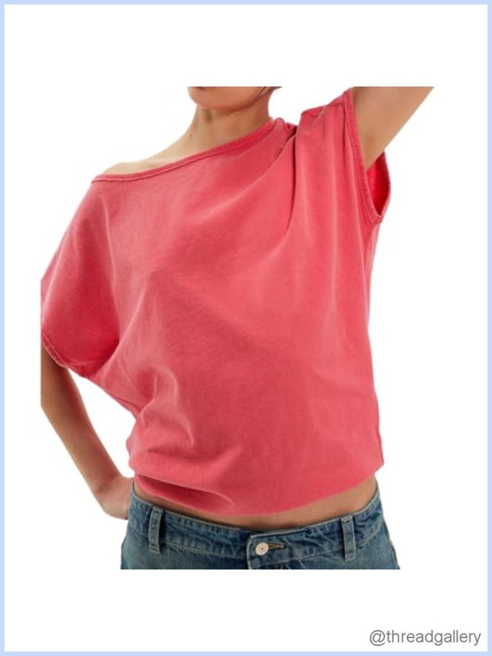 Womens Drop Shoulder Short Sleeve Boat Neck Loose Fit T-Shirt Casual Tee